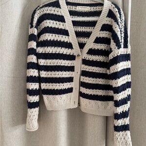Lucky Brand navy and Cream Striped Cardigan